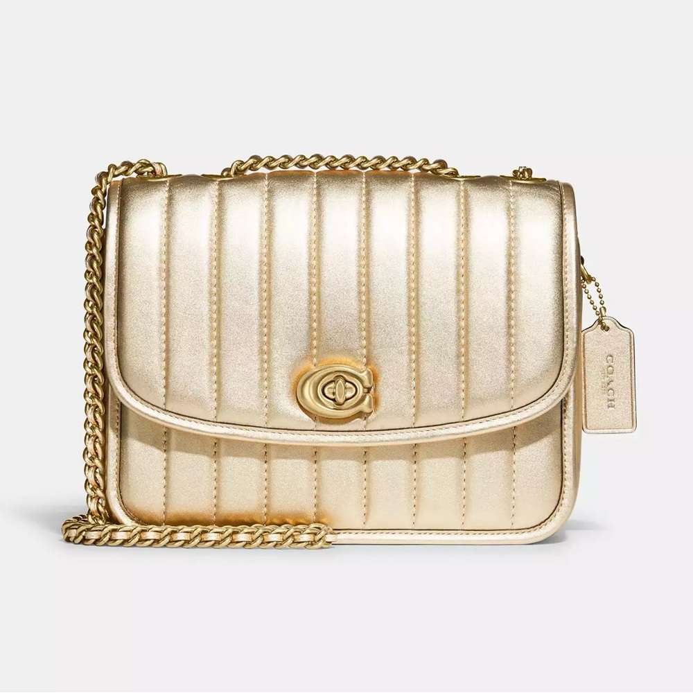 Coach Madison Metallic Gold Quilted Leather Chain Shoulder Bag NEW